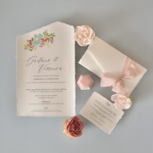 partecipazione matrimonio in carta d'Amalfi tema floreale formato LR