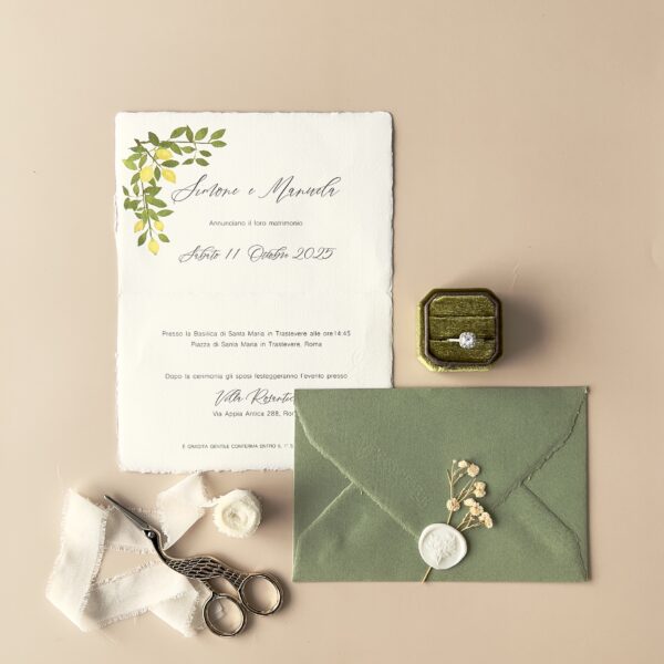 partecipazione in carta d'Amalfi busta verde